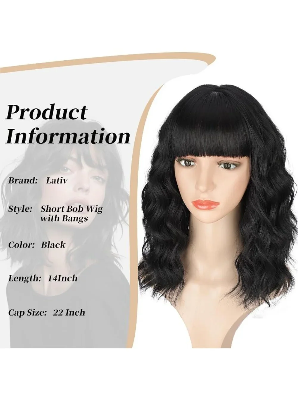Women's Black 14 Inch Heat Resistant Synthetic Fiber Shoulder Length Wigs